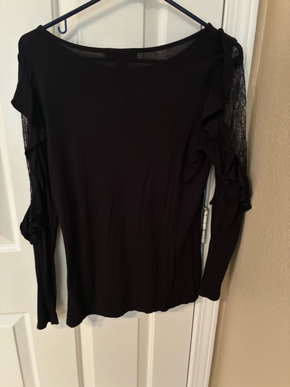 White House Black Market Black Long-Sleeve Lace-Panel Top - Picture 5 of 5